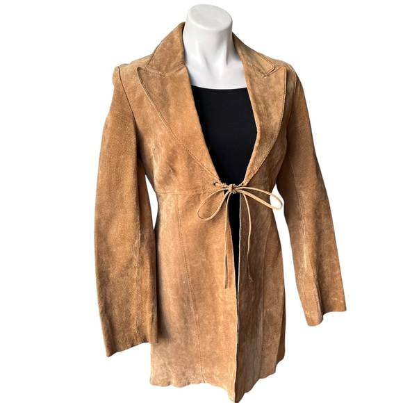 Vintage Wet Seal Leather Suede Penny Lane Style Duster Jacket Tie Closure - Picture 3 of 15